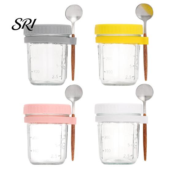 BPA-free Glass Food Container Overnight Oats Containers with Airtight Lid & Spoon 350ml Breakfast for Yogurt Clear Cereal Storage Jar Salad
