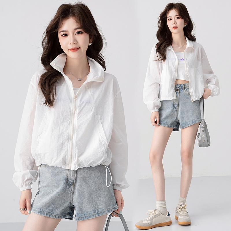 Damska letnia bluzka chroniąca przed słońcem w stylu koreańskim ze stójką i ściągaczem u dołu