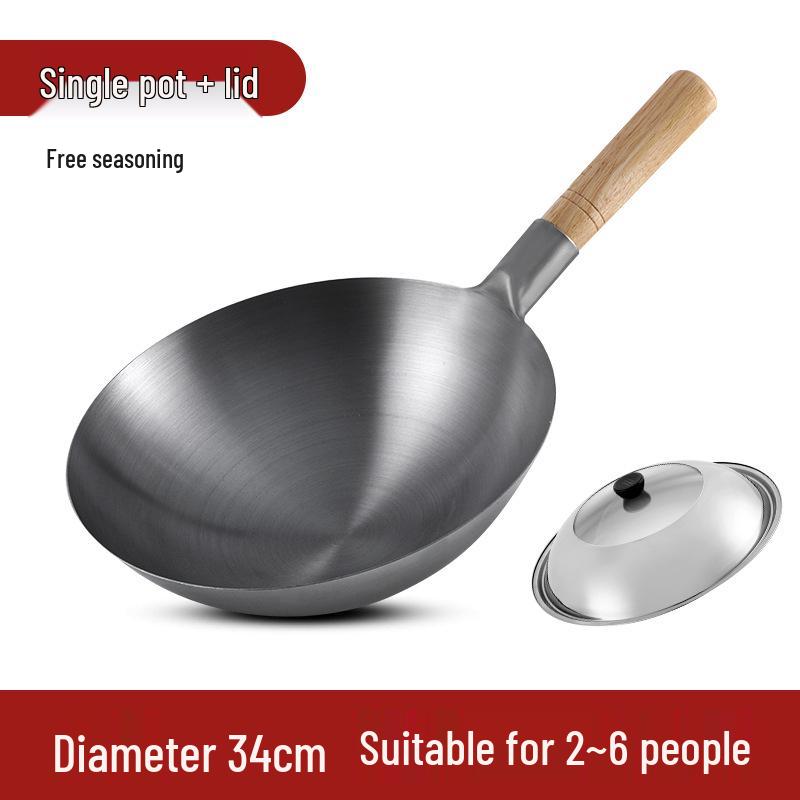 Zhangqiu Non-stick Cast Iron Wok with Large Ladle for Home & Restaurant Use - Suitable for Gas Stoves
