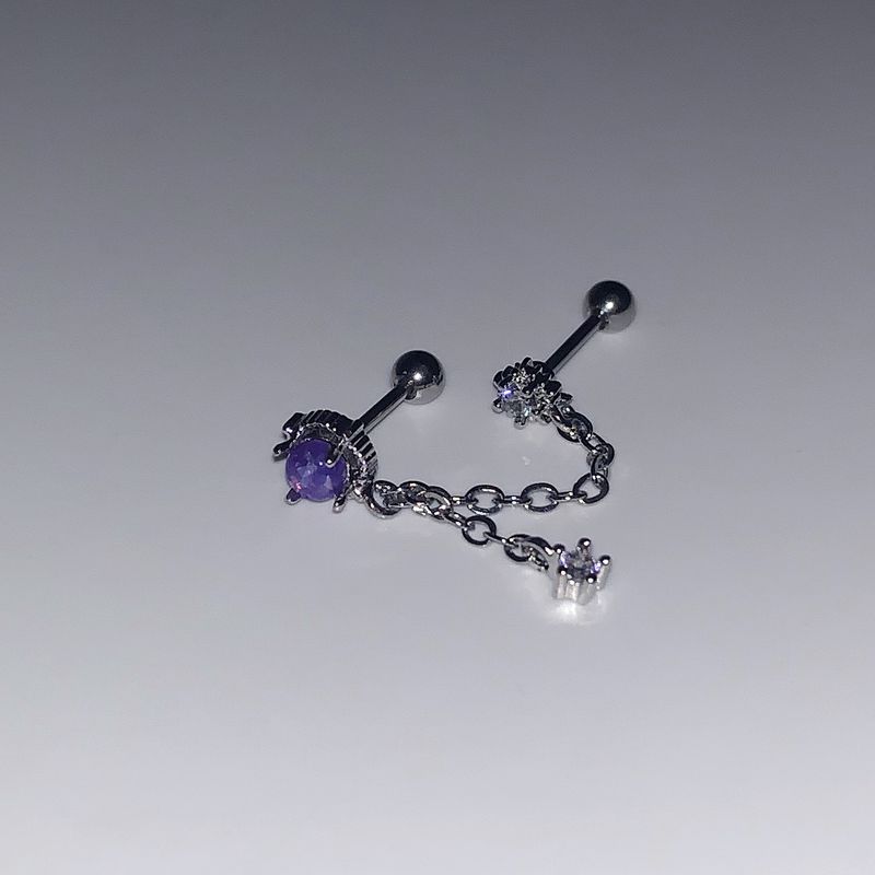 

Идеальные титановые стальные плоские цепочки с пауком-черепом, двойной пирсинг ушей Purple Planet Tassel Binaural Bone Nail Single