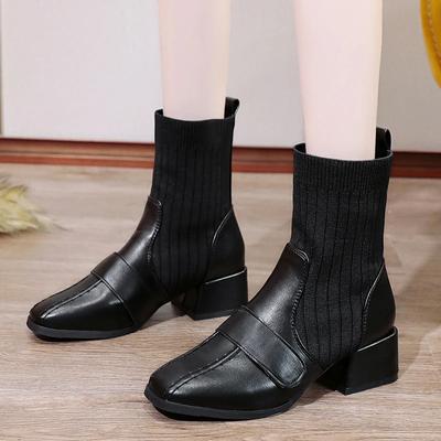 2024 M. Rudens Žiemos Moteriški Batai Kvadratiniu Pirštu Storu Kulnu Moteriški Batai Ankle Boots Moterims Žiemos Platforminiai Suede Batai Zapatos