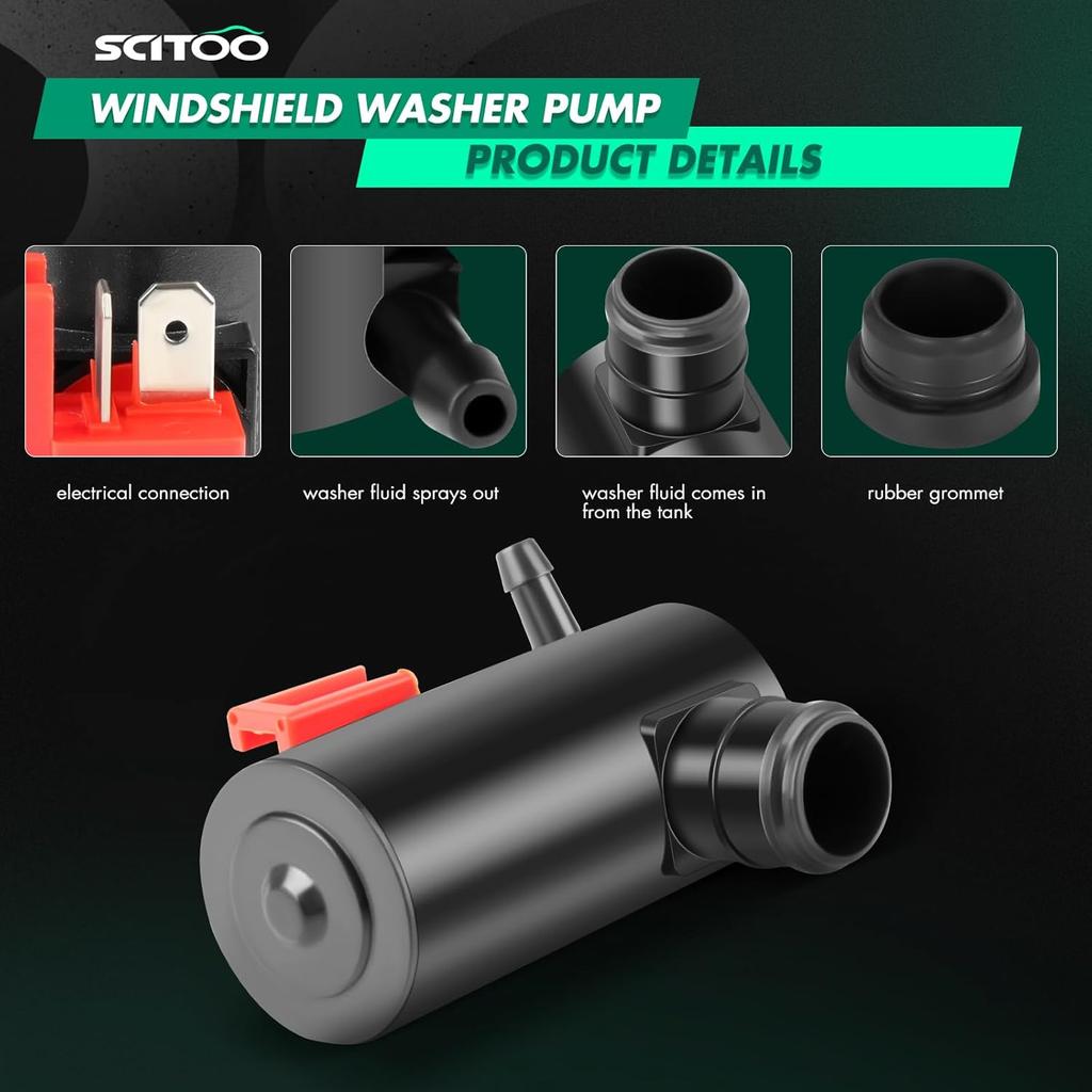 SCITOO Windshield Washer Pump with Grommet, Windshield Washer Fluid Pump Replacement OEM # 38512-SA5-013,38512-SA5-981,76806-SE0-921,86611-AA010,