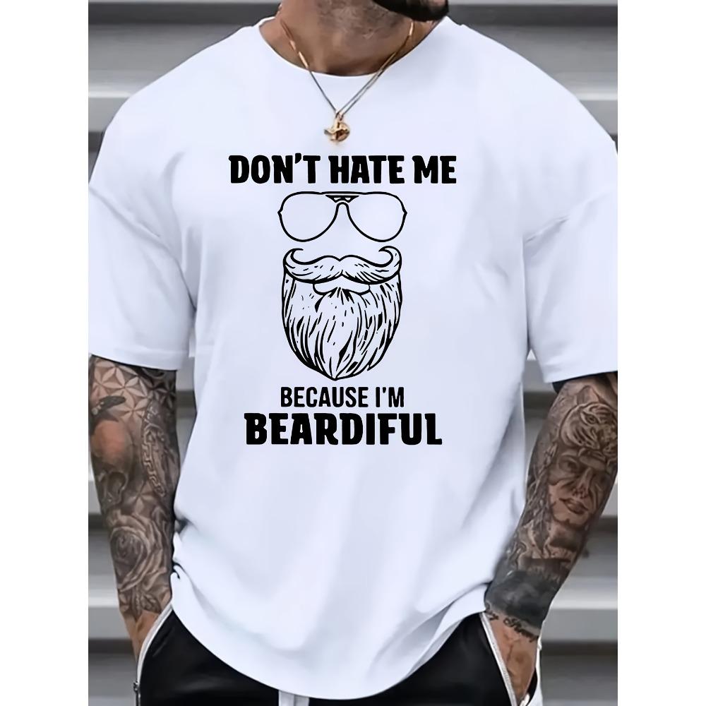 European sizes Men's Oversized Loose Fit T-Shirt with Slogan Print - Plus Size Comfortable Round Neck Casual & Dressy Wear Suitable for Seasons