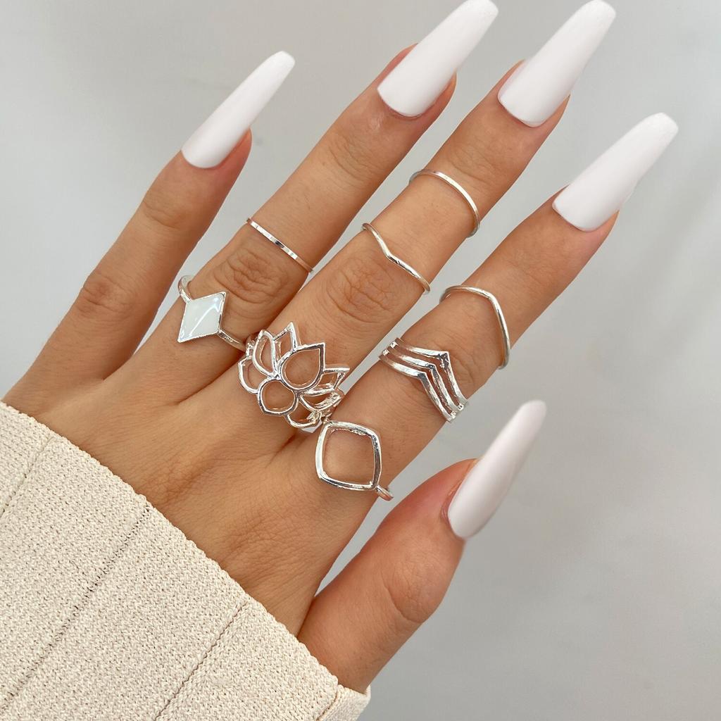 Vintage versilberter Engelsflügel-Ring für Damen, Gothic, Punk, Steampunk, Herz, Schmetterling, Totenkopf, Ring-Sets, Party-Schmuck