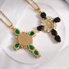 Light Zircon Cross Necklace Retro European Style Crucifix Pendant Chain  Church