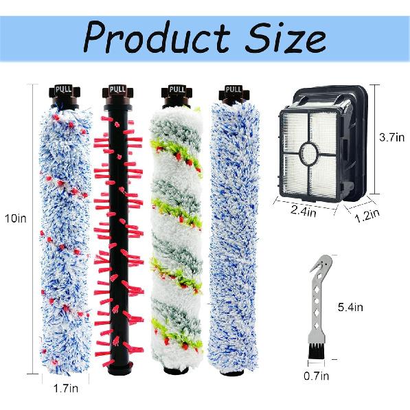 Replacement Parts for Bissell CrossWave 2024 Model 3888A Vacuum 4 Brush Rolls, 2 Vacuum Filters, 1 Cleaning Brush