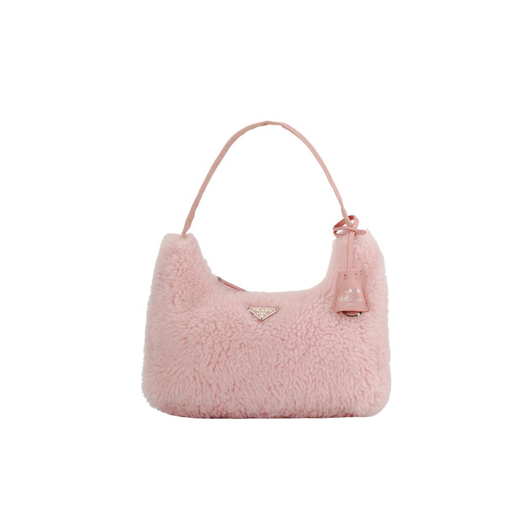 Prada Classic Silver Buckle Triangle Logo Plush Wool Mini Handbag Women handbags Pink 1NE515-2DUE-F0615