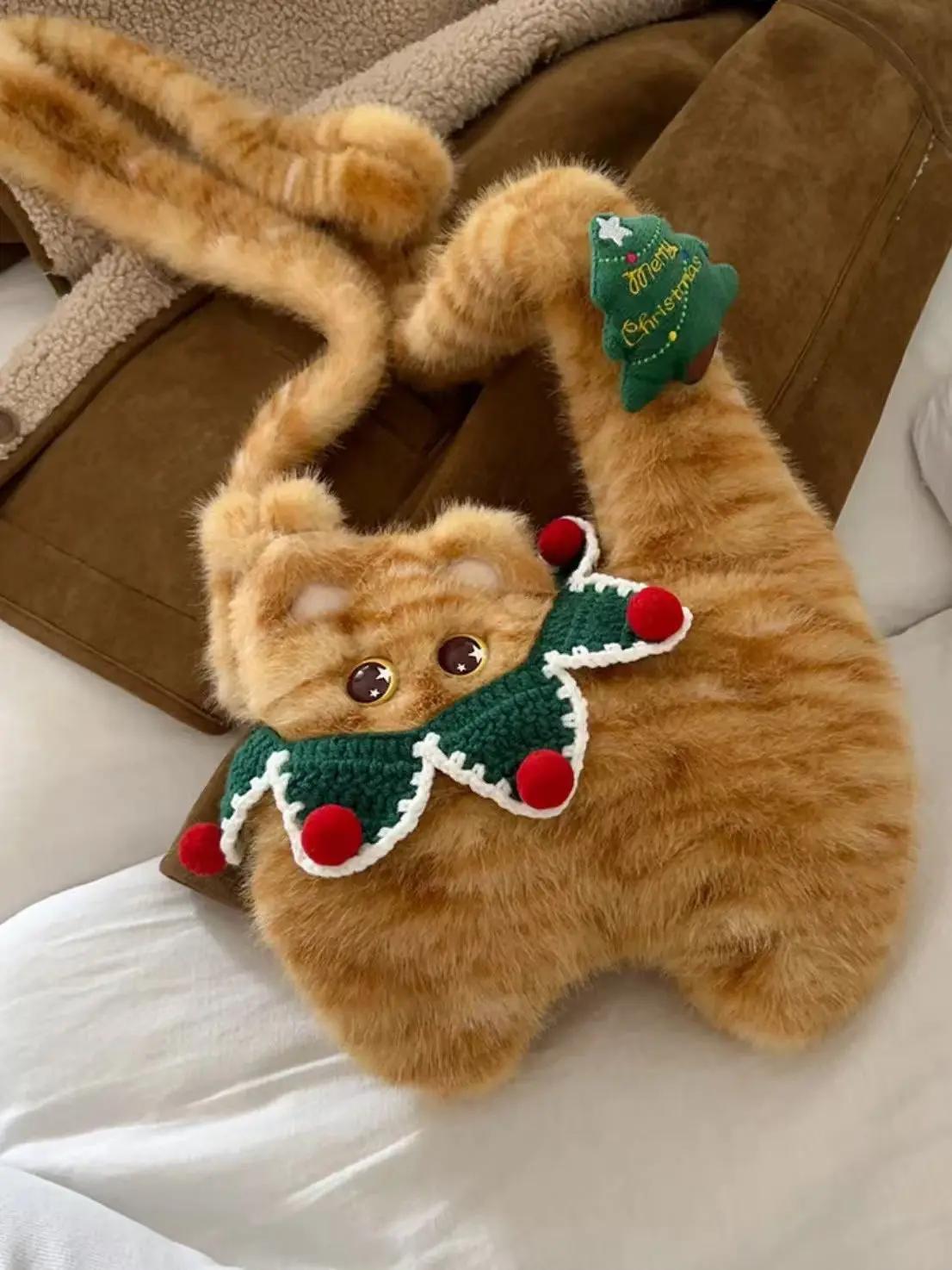 

Lovely Christmas Cat Women Bag Furry Autumn Winter Fashion Shoulder Bag Purses and Handbags Girls Bags