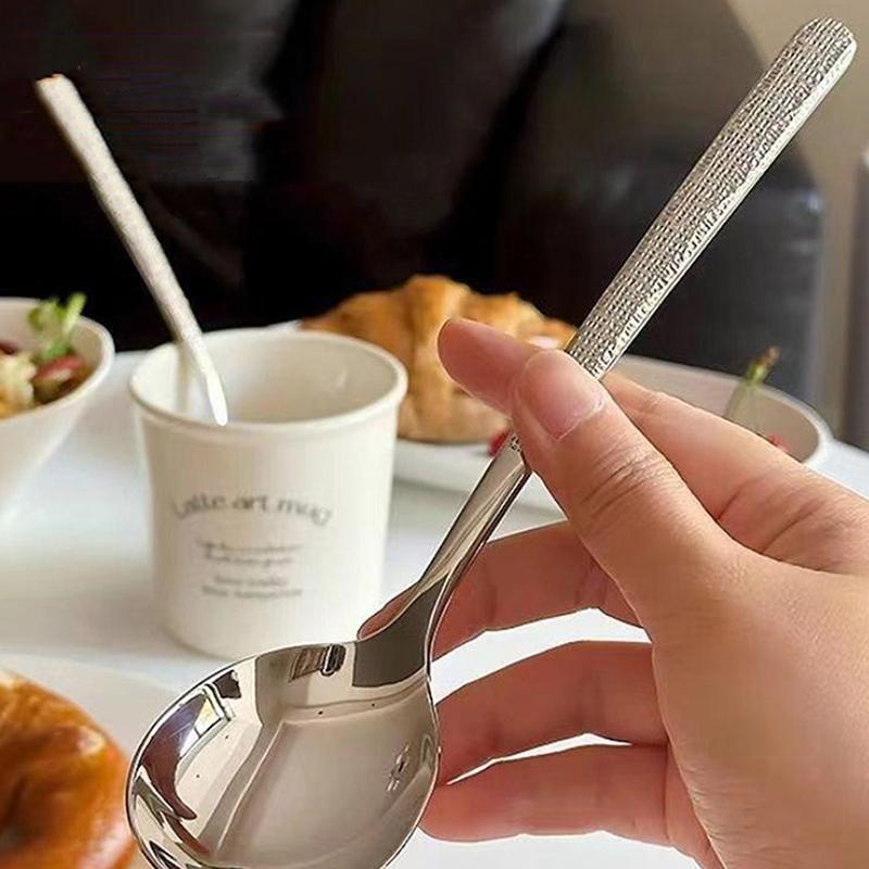 1/2Pcs Stainless Steel Round Spoon Net Red Dinner Long Handle Stirring Dessert Spoons Korean Spoon For Kitchen Accessories