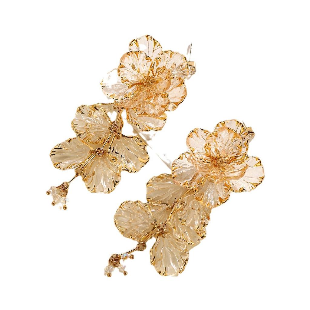European and American Fringed Flower Earrings, High-end Niche Exaggerated Resin Women's Earrings