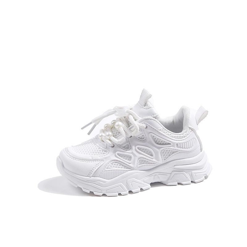 

Спортивная обувь для девочек, весна-осень 2024, новые детские туфли с жемчугом, студенческая детская нескользящая повседневная обувь на мягкой подошве 30 белый