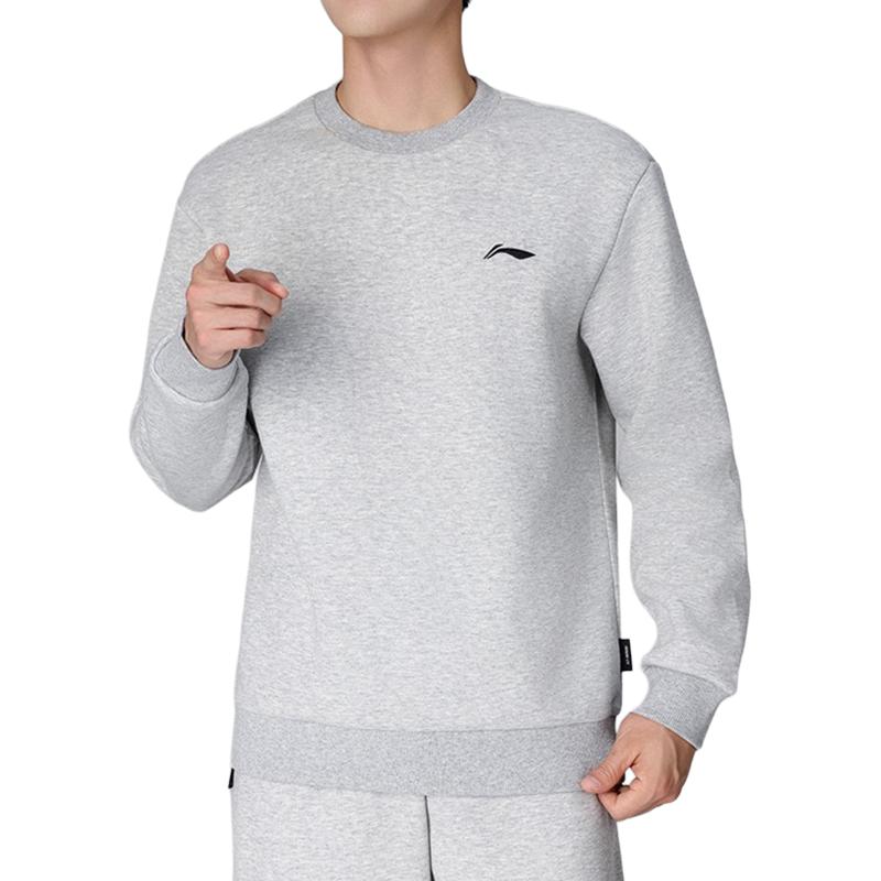 Li-Ning Cotton Breathable Wrinkle-Resistant Pilling-Resistant Versatile Ribbed Solid Basic Sports Casual Crew Neck Regular Sweatshirt ASWDVE4-12-3