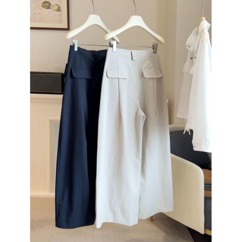 Pantalon Casual Polyvalent pour Femme Automne, Taille Haute, Coupe Ample, Amincissant, Jambe Large—Pantalon Commuter Uni