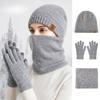 Knitted Hat Autumn and Winter Women's Double-layer Velvet Thickened Outdoor Cycling Warm Hat Scarf Gloves Three-piece Set