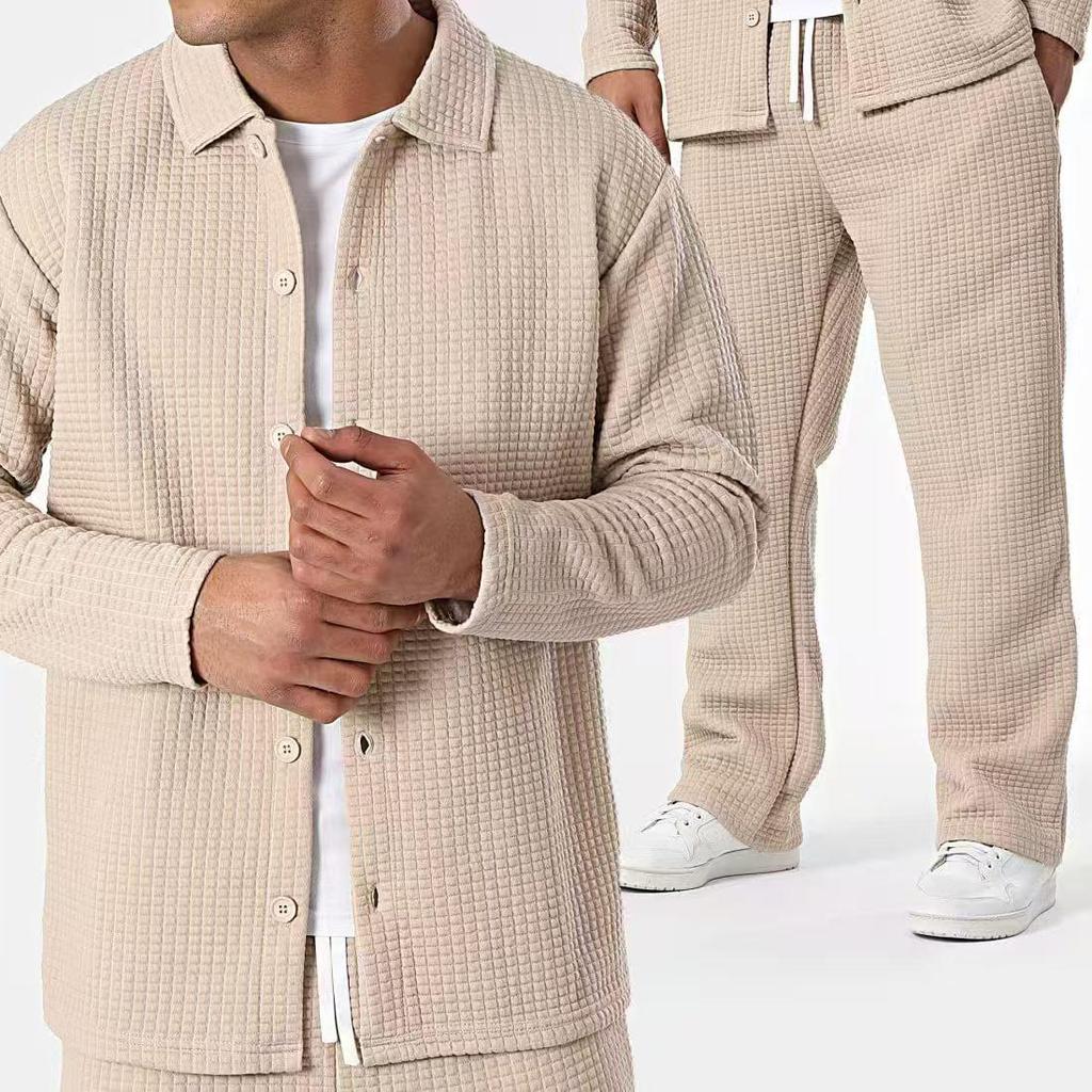 Men's Fashion 2025 Spring/Autumn Wrinkle-Resistant Checked Jacket & Long Pants Set