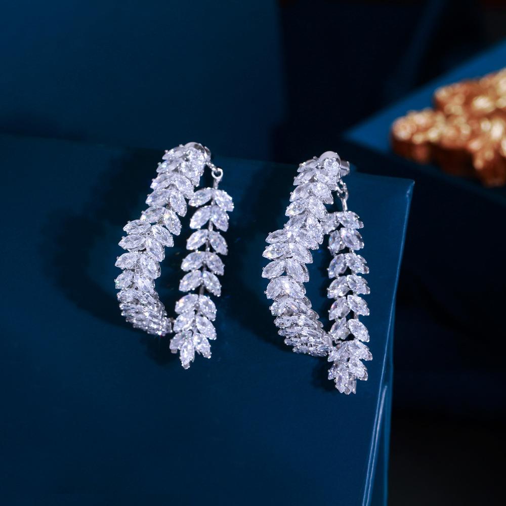 Light Luxury Design Zircon Love Wheat Ear Earrings Women'S Earrings Front And Rear Two Wear High-End Earrings