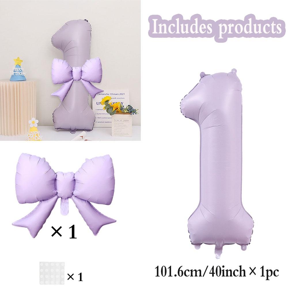 Purple Number Balloon Set 0-9 Purple Bow Aluminum Film Balloon for Birthday Party and Anniversary Decoration 40inch