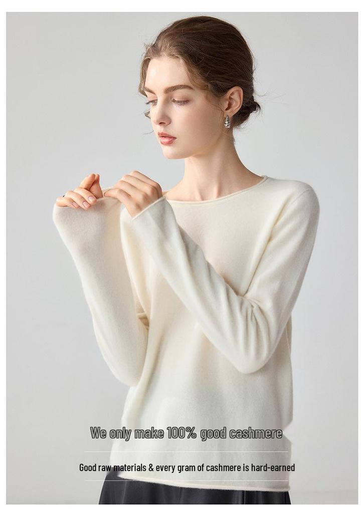 Pull en cachemire 100 % pur pour femme, coupe ample, ourlet roulé, col rond, manches longues, tricot pour l'automne et l'hiver