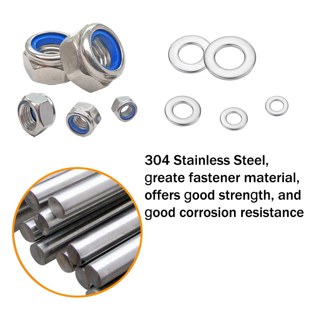 5-25pcs M2-M4 304 Stainless Steel Hex Nylon Insert Lock Nut Self-locking Locknut Locknut Whit M2-M4 Flat Washers