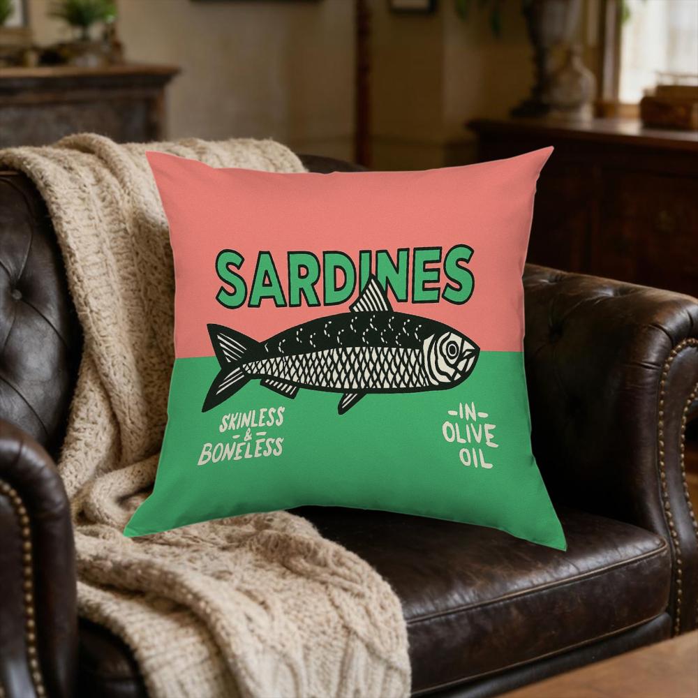1Pc Retro Sardines Fish Print Cushion Cover Green Pink Pillowcase For Sofa Bed Home Decor Soft Comfortable Throw Pillow Case