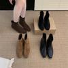 Coarse Heel Suede Square Head Short Boots Women's Autumn and Winter New Warm Velvet Women's Boots Thin Boots Fashion Boots
