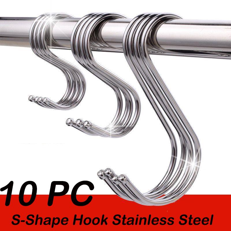 

10 шт S-образный крючок из нержавеющей стали, подвесные многофункциональные крючки из нержавеющей стали, вешалка для перил для кухни и ванной комнаты