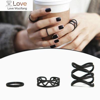3 buc/set punk multistrat Hollow Cross Midi deget vârf inele feminine negre stivă simplu deasupra încheieturii inel set pentru femei cadou