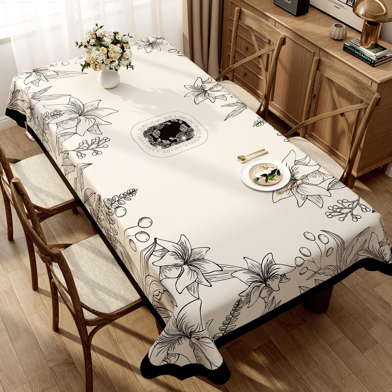 Vintage Zwart Wit Bloemig PVC Tafelkleed Niet Wasbaar Waterdicht Hittebestendig Eettafel Mat Huishoudelijk Rechthoekige Tafelhoes 90x150cm