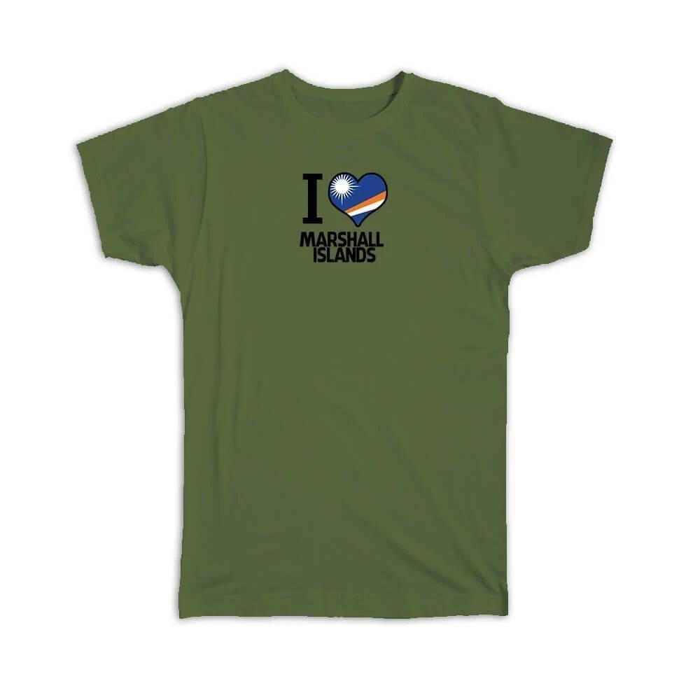 Gift T-Shirt : I Love Marshall Islands Flag Heart Country Crest Marshallese M