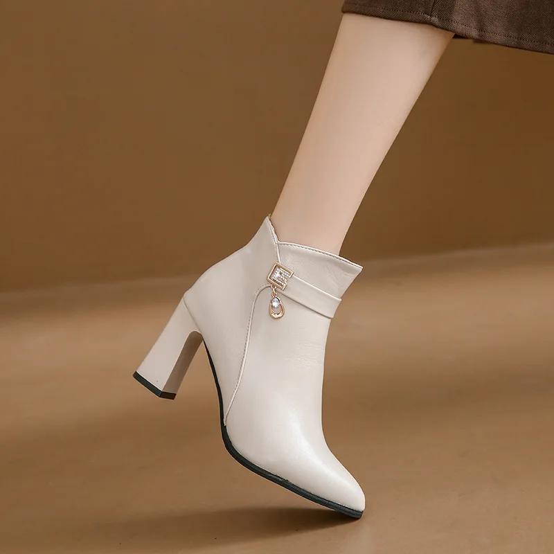 Fashion Fashion Women Short Boots Autumn and Winter New Pointed Side Zipper High Heel Ankle Boots Botines De Mujer Ladies Leather Boots