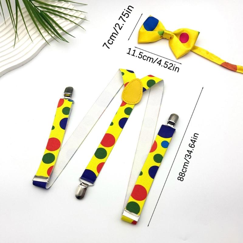 Clown Print Suspender Bowtie Set Fashionable Polyester Suspenders Belt for Enhancing Everyday and Event Look