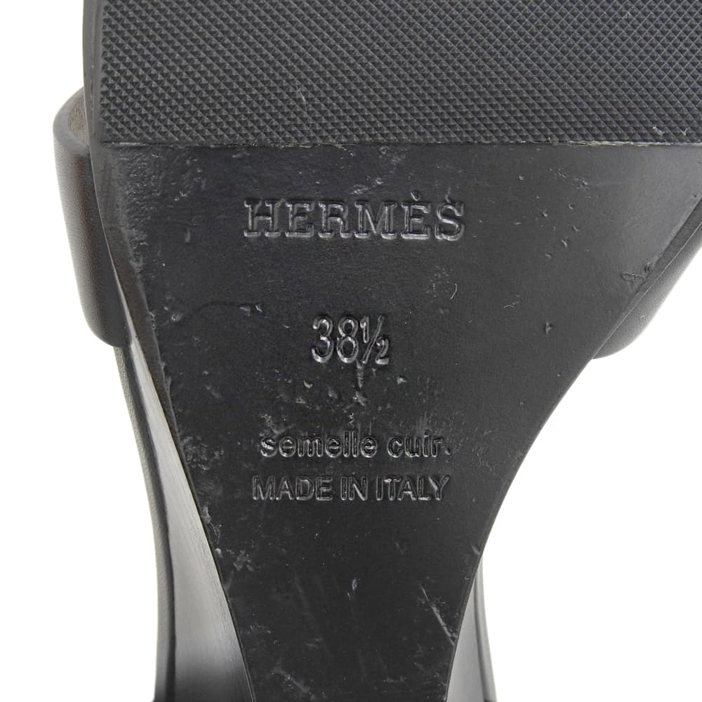 HERMES Legend Calfskin Sandals Women's Black 38 1/2 shoes black leatherUsed