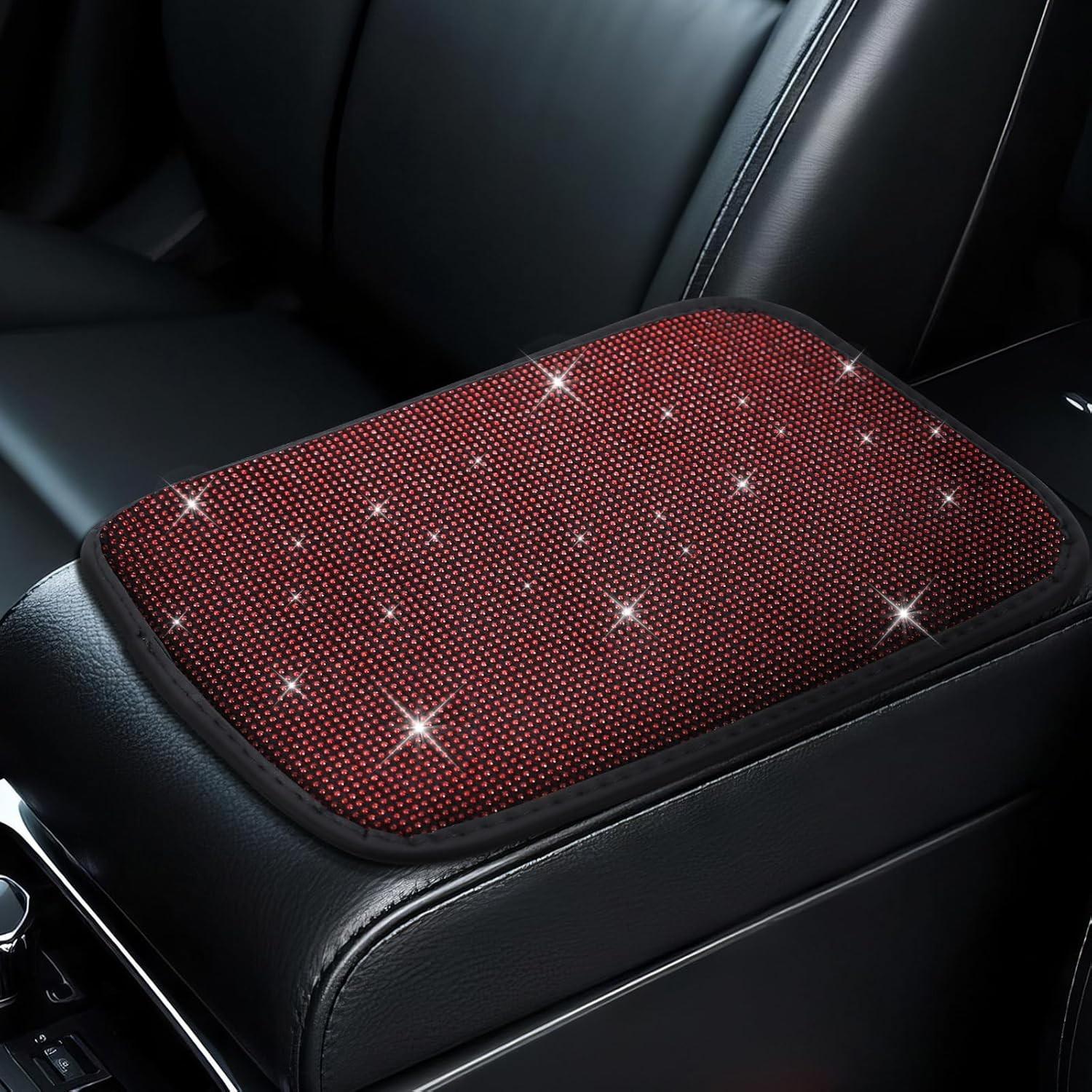 Car Center Console Cover, 12  × 8.66  Diamond Auto Center Console Protectiv Red