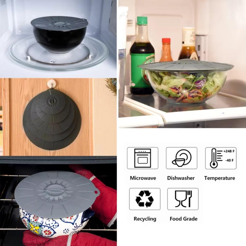 5Pcs Silicone Microwave Bowl Cover Spill-proof Pot Lid Household Suction Cover  Cup