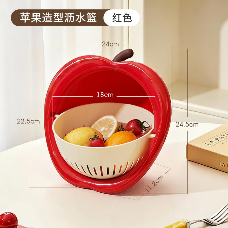

1pcs Drainage Basket Apple Shape Living Room Double-layer Fruit Basket Washbasin High Appearance Level Kitchen Storage Tools красный