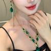 Super Flash Princess Water Drop Zircon Necklace Earrings Set Women's Dinner Dress Green Zircon Clavicle Chain Jewelry Wholesale