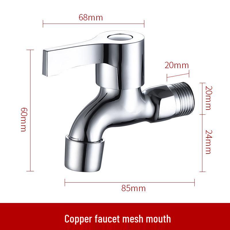 Copper Outdoor Washing Machine Faucet with Quick-Open Extended Spout, 4-Point Connect, 304 Stainless Steel, One-In Two-Out Design.