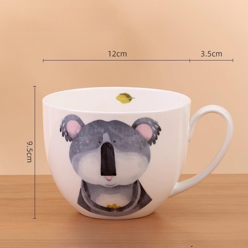 600ml Velkokapacitní keramický hrnek slon s víčkem a lžičkou – Roztomilý zvířecí design Snídaňová miska, Miska na ovesnou kaši, Šálek na kávu