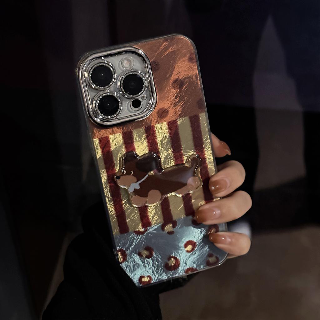 Anwendbar auf iPhone16 Handyhülle Apple 17promax gestreift retro Dackel Hund Plüsch Lanyard Herbst und Winter