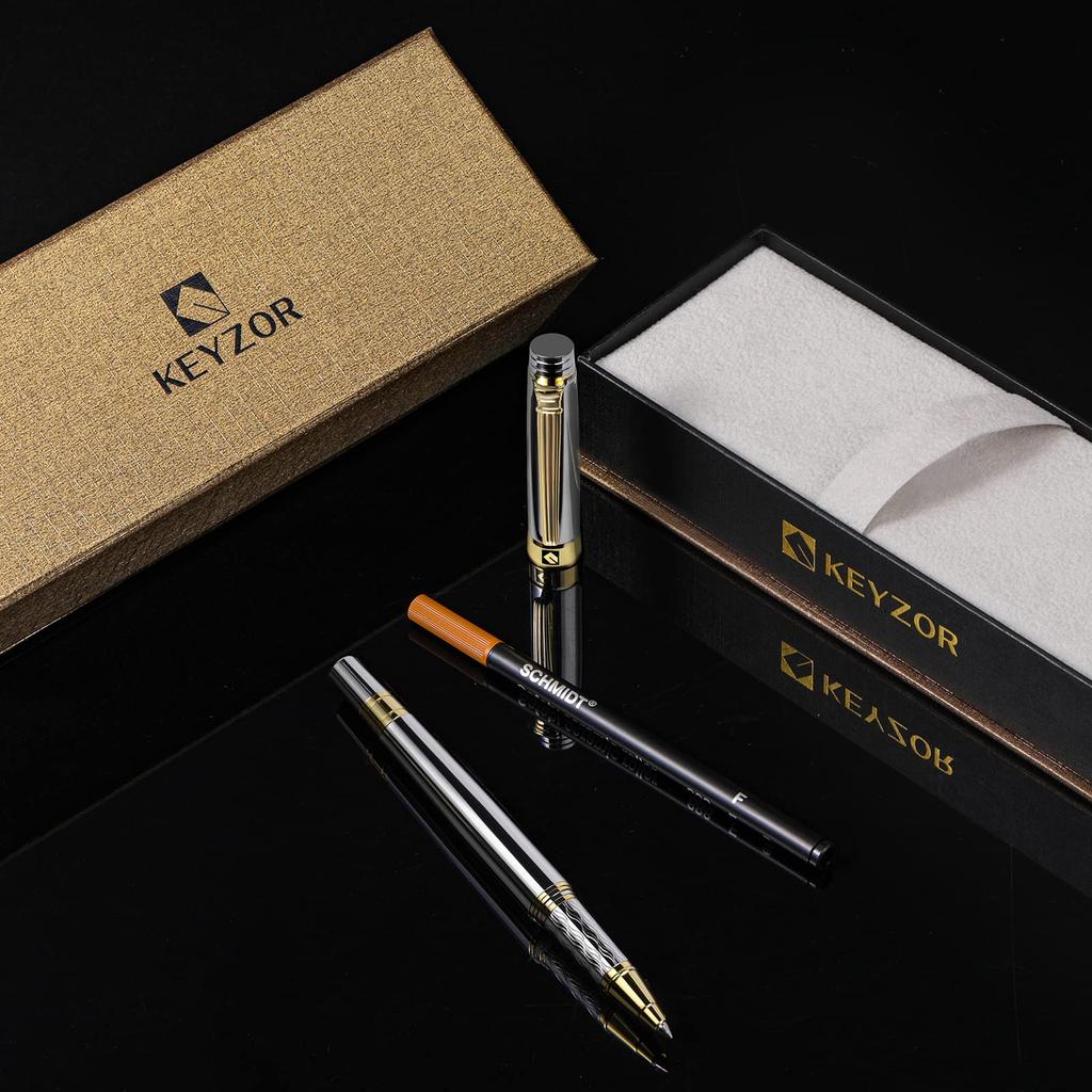 Stylo bille KEYZOR de luxe pour hommes et femmes Superbe stylo de luxe avec encre Schmidt Or 24 carats Stylo roller premium Coffret cadeau pour anniversaire -