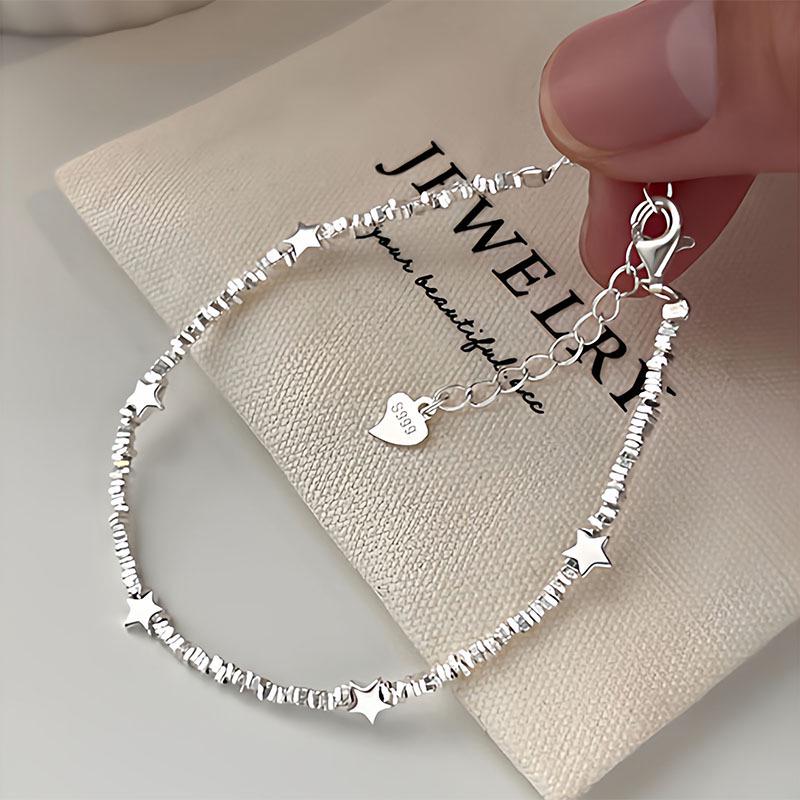 Exquisite Women's Layered Silver Star Bracelet - 999 Sterling Sparkling Niche Design