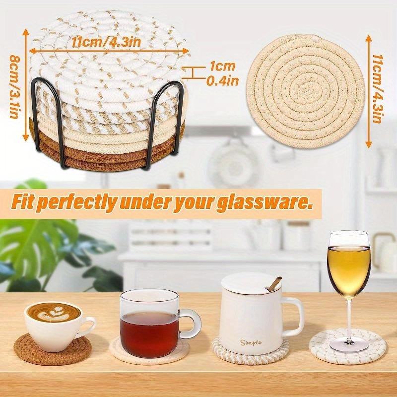 Bohemian Coaster with Bracket Japanese Cotton Meal Mat Insulation Pad Minimalist Cotton Linen Table Mat 4.3 Inches