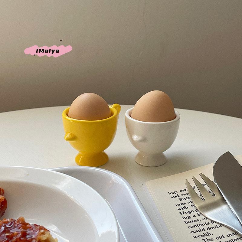 Solid Color Egg Cup with Heightened Base Non-Slip Handle Good Grip Mini Breakfast Ceramic Sponge Holder for Dining Room