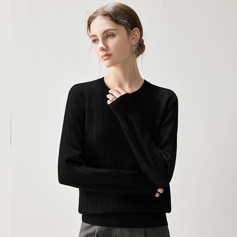 Women's 2026 Autumn Cashmere Sweater - Elegant, Round Neck, Wide Rib, Slimming, Warm.