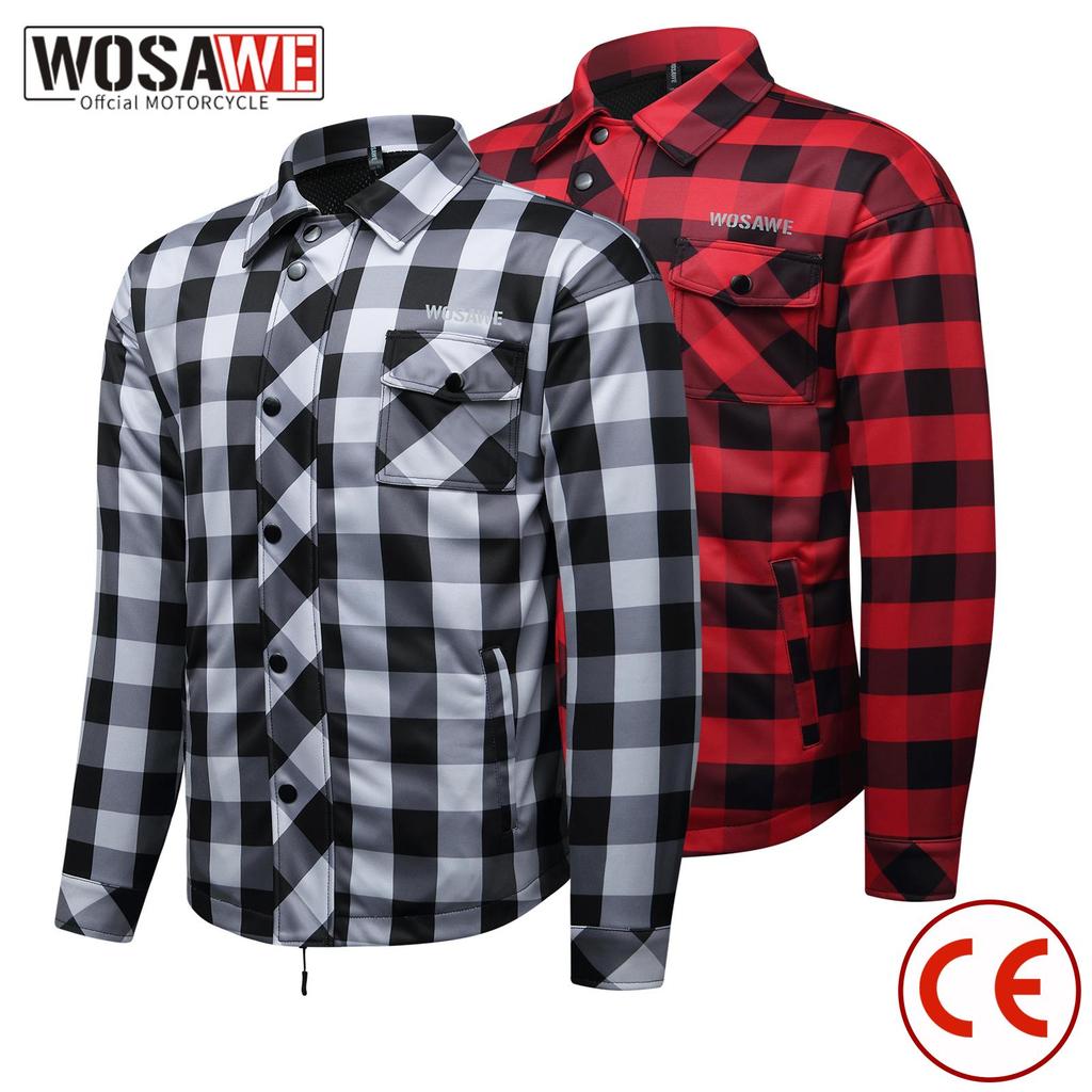 Wosawe Unisex Retro Motorcycle Armored Shirts Winter Thermal Fleece Motorcycle Jacket with Back Shoulder Elbow Protector