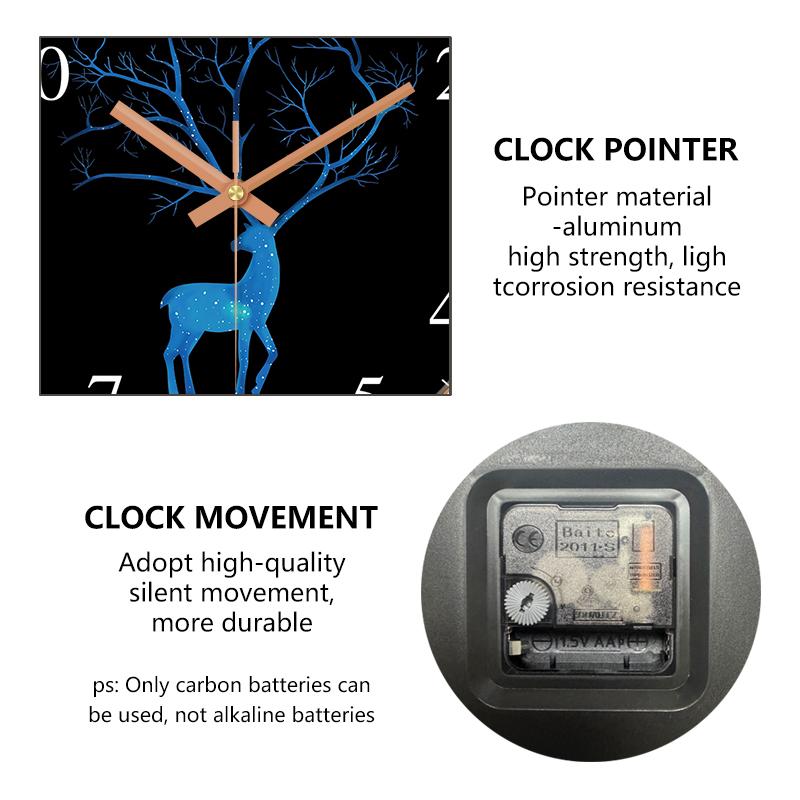 Blue Deer Wall Clock Rose Gold Frame Abstract Galaxy Deer with Tree Antlers Design for Living Room Bedroom Kitchen Home Decor