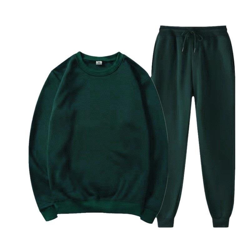 Unisex Solid Color Crew Neck Sweatshirt & Jogger Pants 2PCS Tracksuit Casual Sportswear