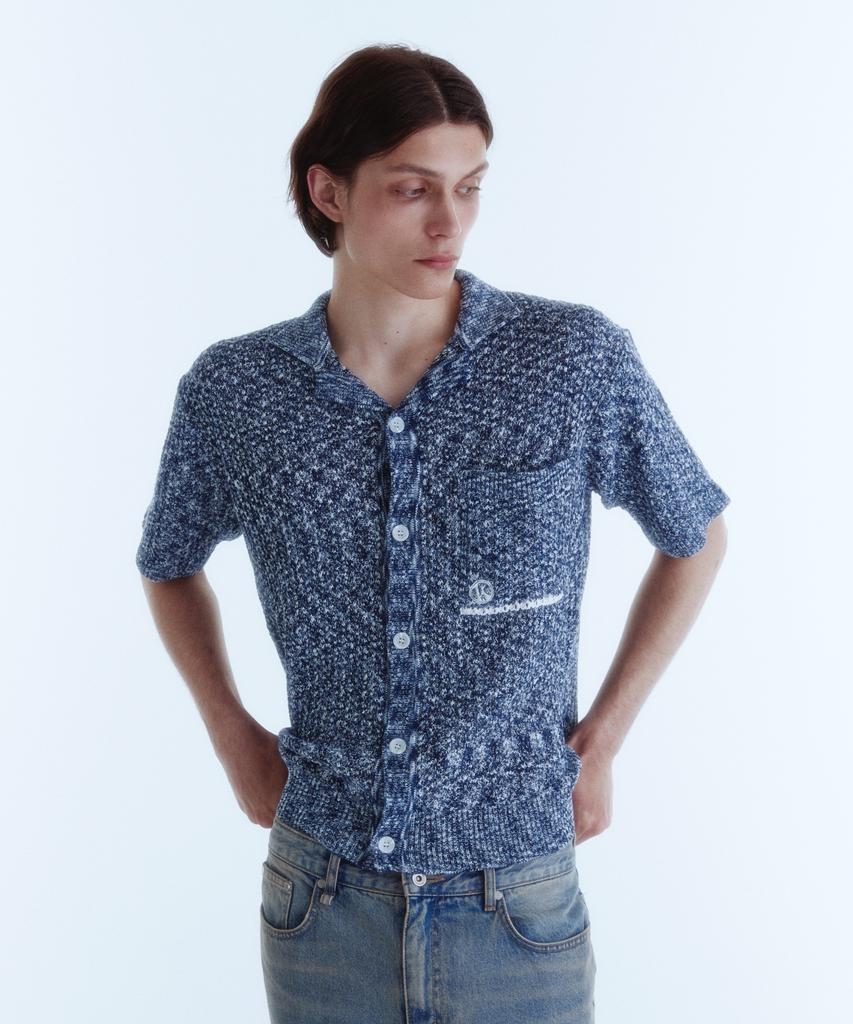 KINETO Twist Two-Tone Knit Shirt_Navy