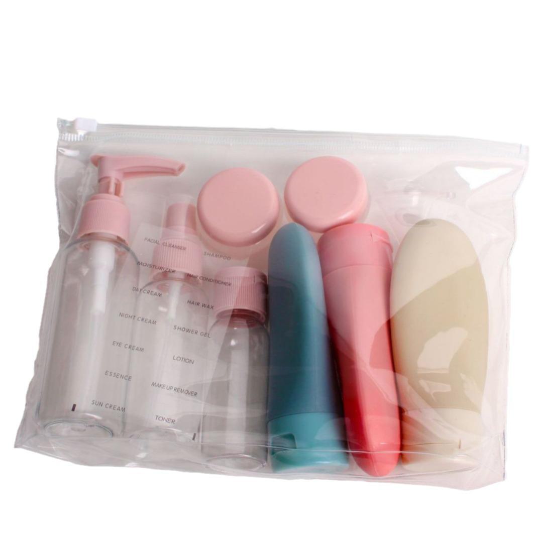 

Дорожный набор косметических флаконов — включает пластиковый флакон для лосьона, шампуня и спрея. eleven-piece suit