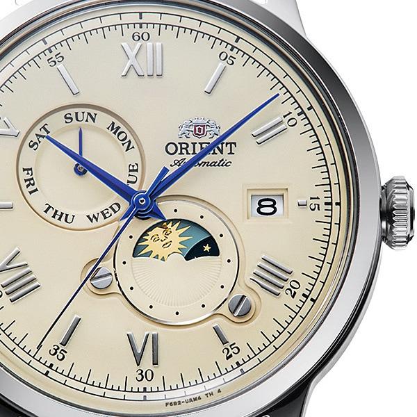 Orient Men's TRN-AK0803Y (Classic Bambino Sun and Moon Men's Leather) Round Watch Stainless Steel